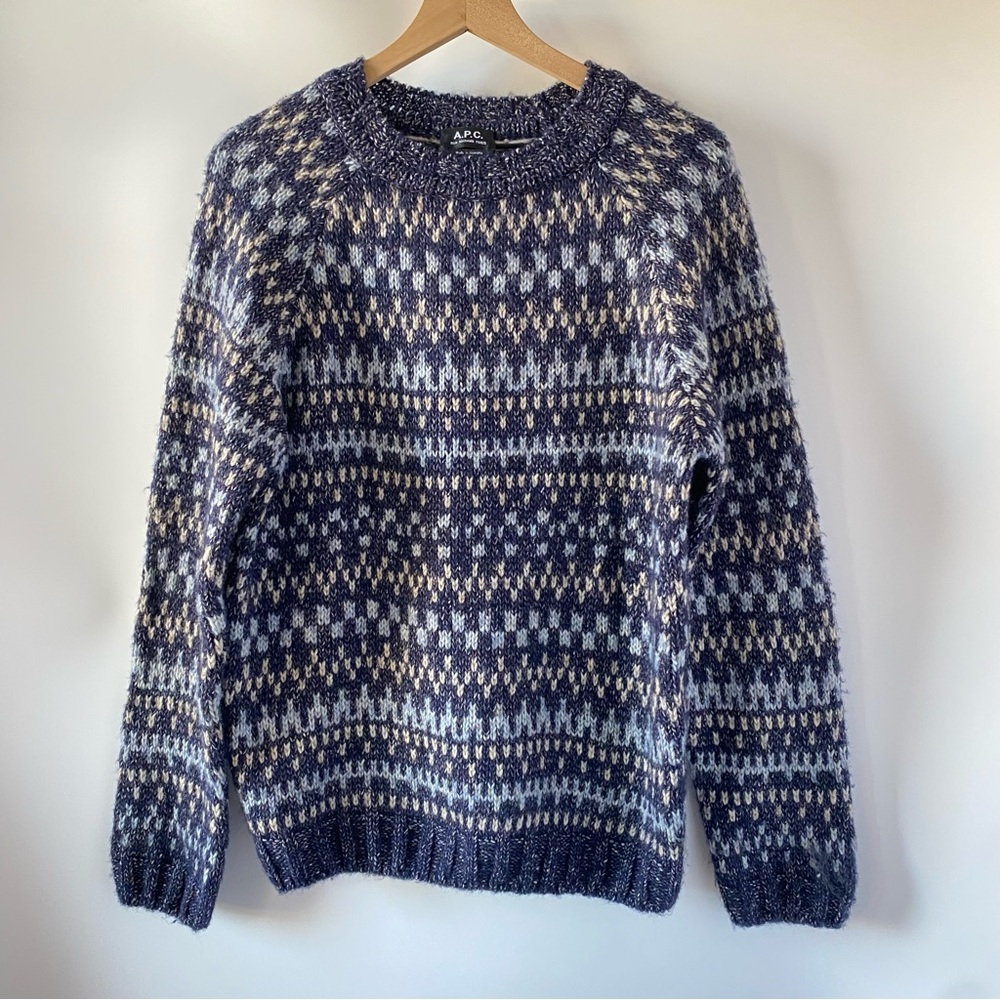 A.P.C. Men’s Wool Fair Isle Sweater Blue Grey XL